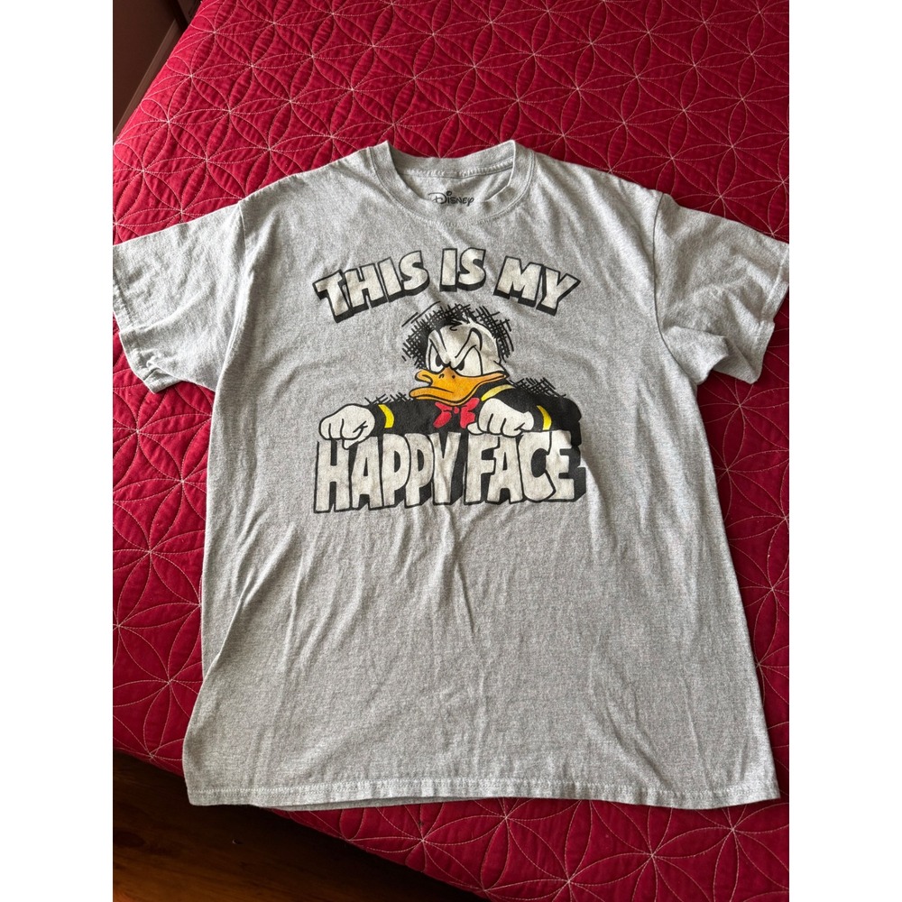 Disney Donald Duck This Is My Happy Face Gray Graphic Print Short Sleeve T-Shirt